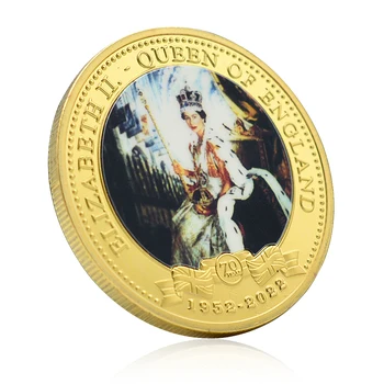 Золотая монета королевы Англии Елизаветы II 1952-2022 гг., Памятная медаль к 70-летию, Сувениры для коллекционирования