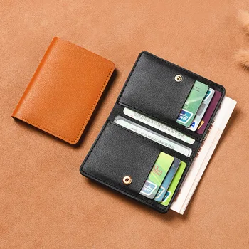 Однотонный маленький женский кошелек из искусственной кожи, короткий простой женский кошелек с кнопками, ультратонкая сумка для кредитных карт, портмоне для монет