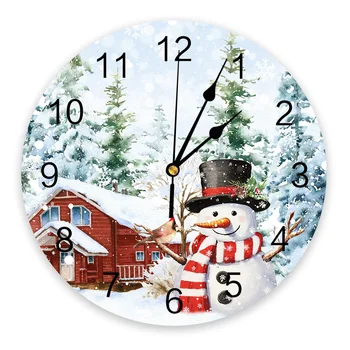 Круглые настенные часы Christmas Gnome Snowflake Snow Farm Современный дизайн Кухонные подвесные часы Домашний декор Бесшумные настенные часы