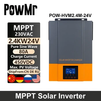 PowMr 2400 Вт Гибридный Солнечный Инвертор 24 В 230 В Фотоэлектрическая Панель Макс 450 В Встроенный MPPT 80A Контроллер Солнечного Зарядного Устройства Чистый Синусоидальный Инвертор