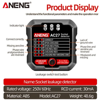 Автоматический выключатель ANENG AC27 Finder С Цифровым дисплеем, Детектор напряжения EU/US Plug, Многофункциональный для проверки утечки и отключения питания
