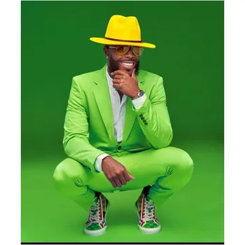 Летние Зеленые Мужские костюмы с лацканами Slim Fit, 2 предмета, Модный Свадебный костюм для жениха, Выпускной, мужской блейзер на заказ, куртка + брюки