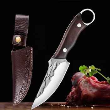 Кухонный нож, обвалочный нож, охотничий походный нож, кованый нож ручной работы, военный нож- подходит для выживания в кемпинге на открытом воздухе
