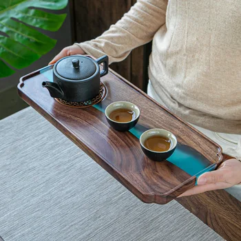 Чайный поднос из смолы, чайный поднос из черного ореха, чайный поднос, современное минималистичное домашнее украшение китайского ремесла