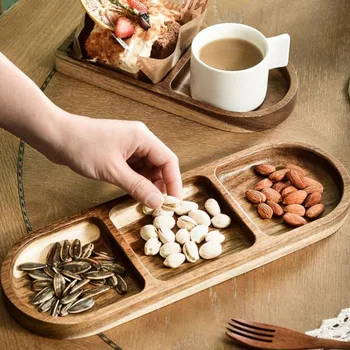 Прямоугольная деревянная тарелка в японском стиле, Решетка для закусок, тарелка для завтрака, десерта, тарелка для закусок, Кухонная посуда