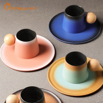 Японская керамическая чайная чашка Градиентного цвета Креативная кружка Набор чашек-блюдец Подарок на День учителя Ретро Кофейная кружка