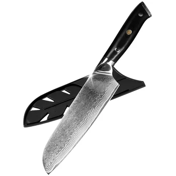Дамасский нож Кухонный инструмент Острый для японской кулинарии Сантоку 7-дюймовый нож для измельчения овощей, тесак для нарезки мяса, Нож шеф-повара с крышкой