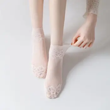 Тонкие полые летние носки для девочек, модные сетчатые носки с оборками для женщин, носки-лодочки, женские носки, женские чулочно-носочные изделия, Носки в цветочек.