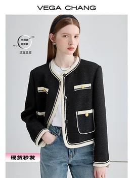 Новое черное ароматное короткое пальто с контрастным рисунком для модных женщин, весна 2023