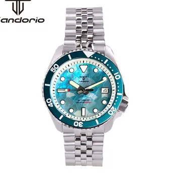 Мужские автоматические часы Tandorio Fashion NH35A 41 мм для погружения на 200 м, перламутровый циферблат, сапфировое стекло, светящаяся дата, вращающийся безель