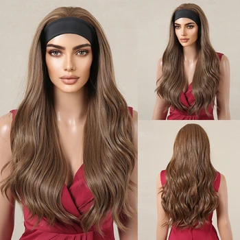 Длинная коричневая волнистая повязка на голову АЛАНА Итона, парики, вьющаяся повязка на голову, синтетические волосы для чернокожих женщин, косплей для вечеринок, Термостойкое волокно