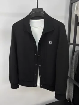 Высококачественная брендовая вязаная куртка с изысканным принтом, осень 2023, новый мужской повседневный вязаный свитер с лацканами, модное однотонное пальто