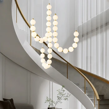 Дизайнерская люстра на французской лестнице, Роскошный свет, Полностью медный Ресторан, Двухуровневое здание, Креативный бар Buddha Pearl Bar Pearl Long