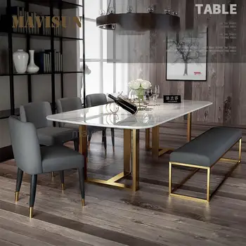 Сочетание домашнего стола и стульев с мраморной столешницей в скандинавском стиле для столовой Современная минималистичная Простая Кухонная мебель
