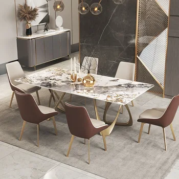 Обеденный стол с каменной плитой, роскошный Золотой прямоугольный стол для дома от итальянского дизайнера в современном и простом стиле
