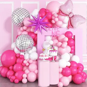 Новый ярко-розовый комплект принцессы с гирляндой из воздушных шаров для дня рождения девочки, детского душа, тематического украшения на свадьбу принцессы