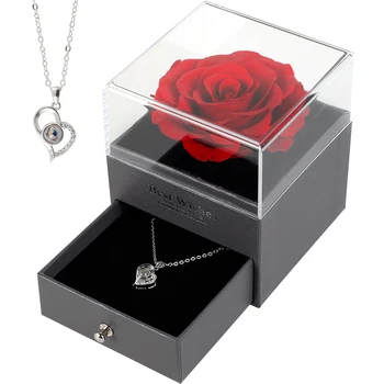 Шкатулка с розами / с ожерельем для любви, Вечные цветы, Подарки из роз на День Святого Валентина, Романтический подарок для ее подруги