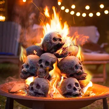 6шт Украшения из черепов для костров на Хэллоуин, Многоразовый скелет, Огнеупорная смола для костра, имитация черепа в каминной плите