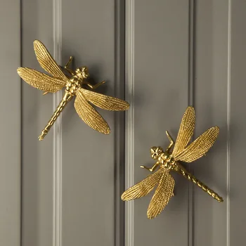 Латунная мебельная ручка Nordic Gold Dragonfly с одним отверстием, Роскошные ручки кухонных ящиков, фурнитура, тяги для комода