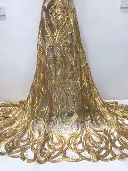 Продажа роскошной африканской кружевной ткани 2023 года Новейшей золотой индийской ткани сари Высококачественного тюля с 3D блестками свадебное платье YYZ702
