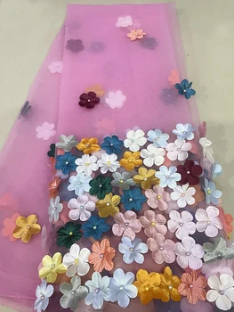 Африканская кружевная ткань 2023, Высококачественная Новая Нигерийская 3D цветочная тюлевая полиэфирная кружевная ткань для вечернего платья, 5 ярдов /лот YYDS6