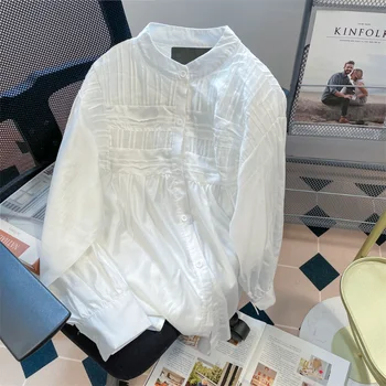 EBAIHUI, женская белая рубашка, Весна и осень, Свободная женская блузка с круглым вырезом, Темперамент, Элегантные блузки с длинным рукавом, топы