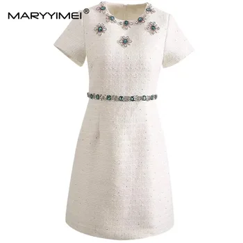 Модное дизайнерское летнее женское платье MARYYIMEI с короткими рукавами, расшитое бисером из кристаллов и бриллиантов, элегантные мини-платья