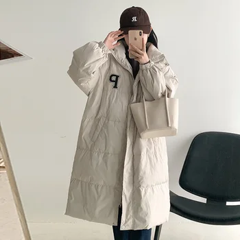 Пуховая хлопковая куртка Женская корейская версия средней длины, модная свободная пара Выше колена, модное пальто для колледжа