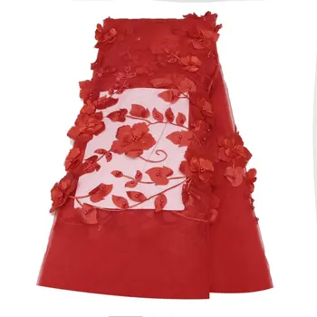 2023 Роскошная 3D красная кружевная ткань Новейшая Дубайская тюлевая кружевная ткань с бисером, Вышитая аппликацией в Африканском Нигерийском стиле, ткань для шитья