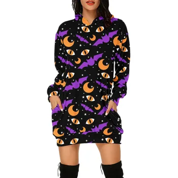 Платье с принтом на Хэллоуин, модный сексуальный длинный свитер большого размера, осенне-зимняя новая женская толстовка с капюшоном в Европе и Америке