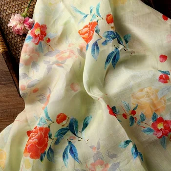 Высококачественная ткань ramie с цифровой печатью в стиле пэчворк Высококачественное летнее брендовое платье-халат cheongsam материал ткань
