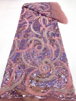 N2024 Африканская вышивка блестками высокого качества с великолепным рисунком из бисера Сетчатая ткань Французский тюль Сетчатая ткань для шитья платья своими руками