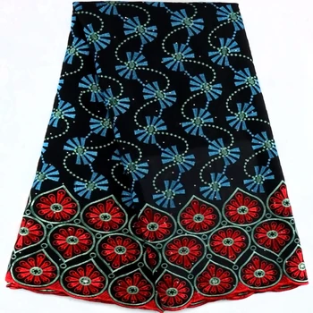 Кружевная ткань из чистого хлопка в нигерийском стиле 2023, высококачественная швейцарская вуаль с вышивкой камнями, кружевная ткань для пошива женских вечерних платьев