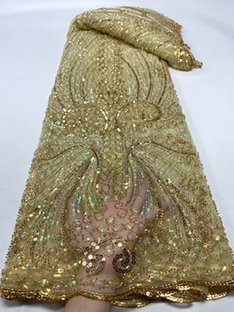2023 Высококачественная Африканская Нигерийская Тюлевая Кружевная Ткань С Вышивкой Блестками Французское Гипюровое Свадебное Платье Из Бисера 5 Ярдов