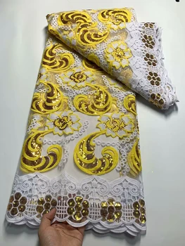 Роскошные Блестки Африканский Молочный Шелк Французская Кружевная Ткань 2023 Высокое Качество Тюль Кружевной Материал Свадебный для Нигерии Свадебное Платье D9055