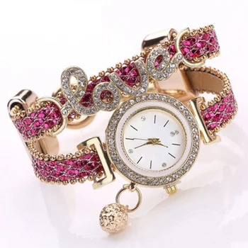 Женские повседневные часы с подвеской, двойной веревочный браслет, женские кварцевые наручные часы, манжета с бриллиантом, кварцевые наручные часы для женщин