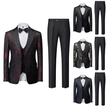 Мужская однотонная модная повседневная одежда для вечеринок, костюм, куртка, жилет, брюки, три предмета одежды