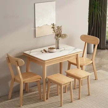 Простой домашний стол и стулья в скандинавском стиле из массива дерева, Обеденные столы для небольших квартир, Выдвижные Многофункциональные складные столы