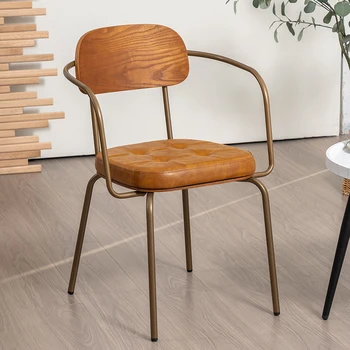 Домашний металлический стул со спинкой, барный стол в скандинавском европейском стиле, простой обеденный стул из кованого железа в стиле ретро с подлокотниками