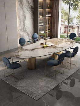 Итальянский легкий роскошный очень простой стол из каменной плиты домашний современный простой обеденный стол овальная комбинация обеденного стола и стула