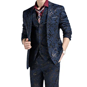 Модный бутик Для мужчин, деловые костюмы для отдыха, Брюки, жилет /Мужской костюм в цветочек, блейзеры, куртка, пальто, жилет, брюки, комплекты из 3 предметов