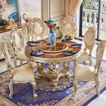 Мебель для столовой круглый стол с мраморной облицовкой из массива дерева обеденный стол в европейском стиле стул с поворотным столом круглый стол золото