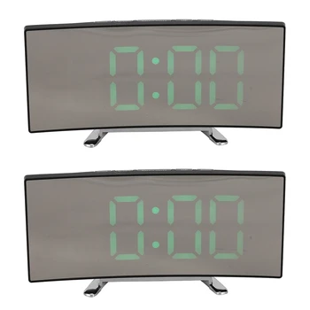 2 цифровых будильника, 7-дюймовый изогнутый светодиодный экран с регулируемой яркостью, цифровые часы для детской спальни, зеленые часы с большим номером