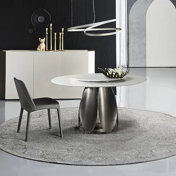 Скандинавская небольшая бытовая круглая вращающаяся каменная плита современная простая гостиная с поворотным обеденным столом