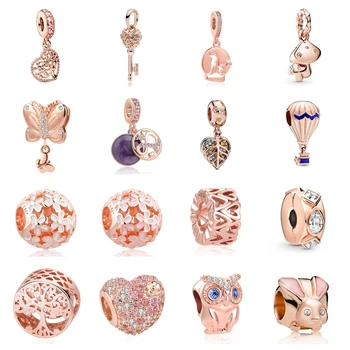 Новые бусины из стерлингового серебра 925 пробы, Розовое золото, Орел, Кролик, подходят к оригинальным европейским браслетам-талисманам, ожерелью для женщин, мода