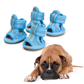 Летняя обувь для маленьких собак- 4 шт. синих сандалий, сандалии с дышащей сеткой, защита от кроссовок для щенка летом