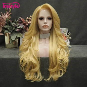 Светлый парик Imstyle, длинный волнистый синтетический парик на кружеве, Термостойкое волокно, парик на кружеве из натуральных волос, парик для косплея, парики для женщин