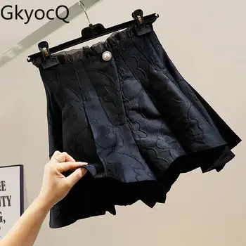 GkyocQ/ Черные шорты для женщин с высокой талией, готический темперамент, Модные тонкие короткие брюки, Летняя одежда 2023, Женские брюки с вышивкой