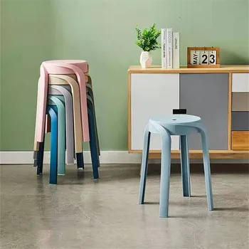 4шт Разноцветных обеденных стульев Утолщают Ресторанный стул Суперпозиция Кухонный стул для хранения Удобная Практичная Кухонная мебель