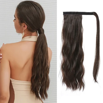Синтетический длинный волнистый шиньон в виде конского хвоста, Натуральная заколка для наращивания волос в виде конского хвоста, темно-коричневый конский хвост, накладные волосы для женщин